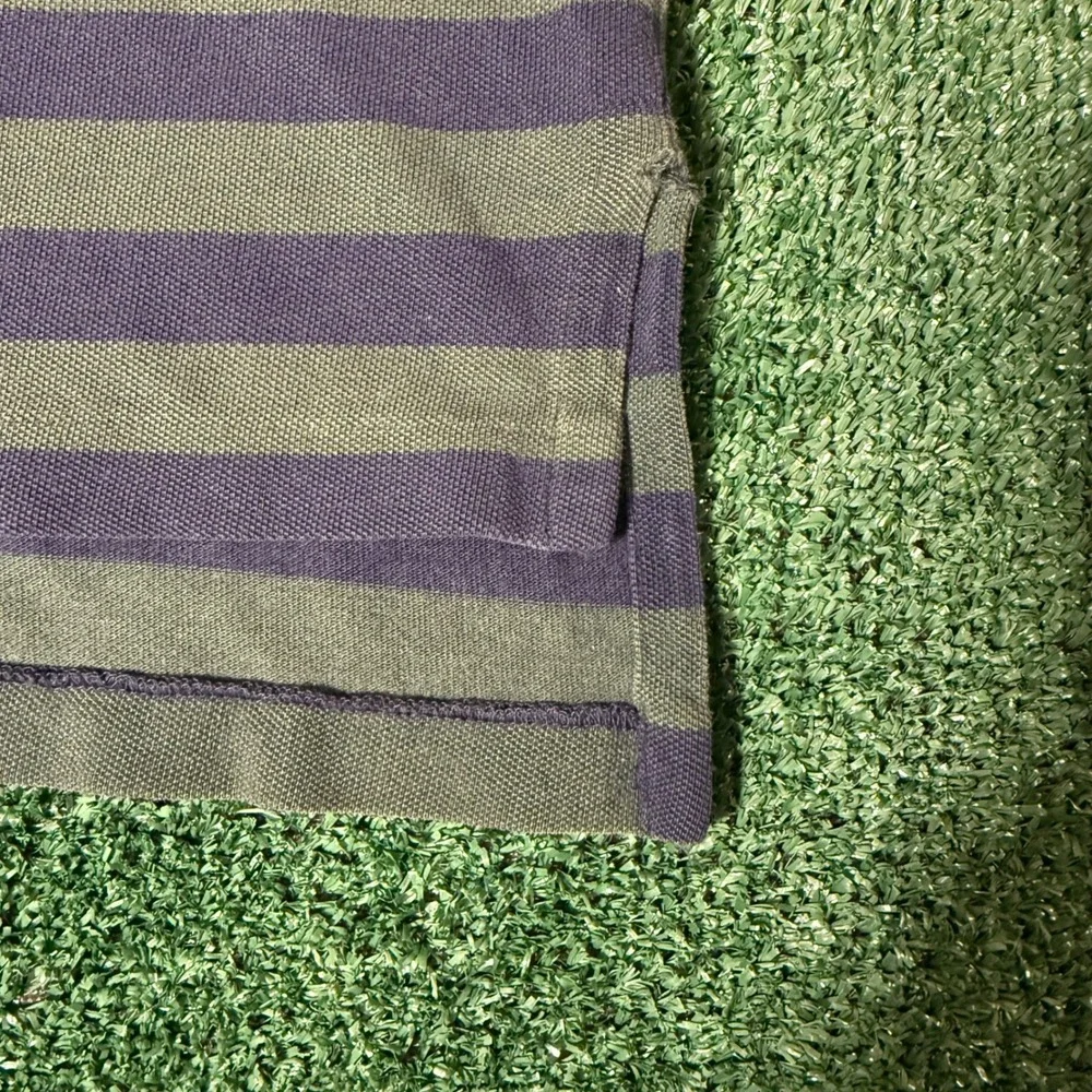 Vintage Polo Ralph Lauren Striped Polo Shirt Denim Collar Green Navy Mens Large